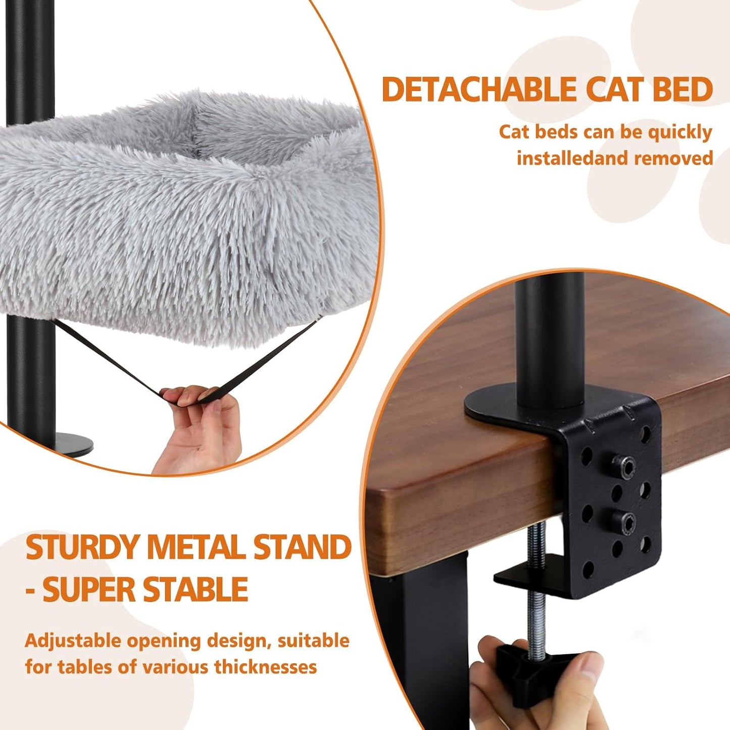 Large Cat Desk Bed - 360°Rotating Height Adjustable, Soft Removable Desk Cat Bed, Suitable for Gaming Desks and Office Desks, Maximum Weight Capacity Up to 35 lbs