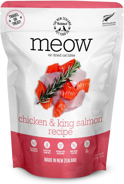 The New Zealand Natural Pet Food Co Meow e - Chicken & King Salmon Recipe, Dry Cat Food Use as a Complete Diet, Topper, Mixer, or as Cat Training Treats, All Life Stages, 3.5 oz