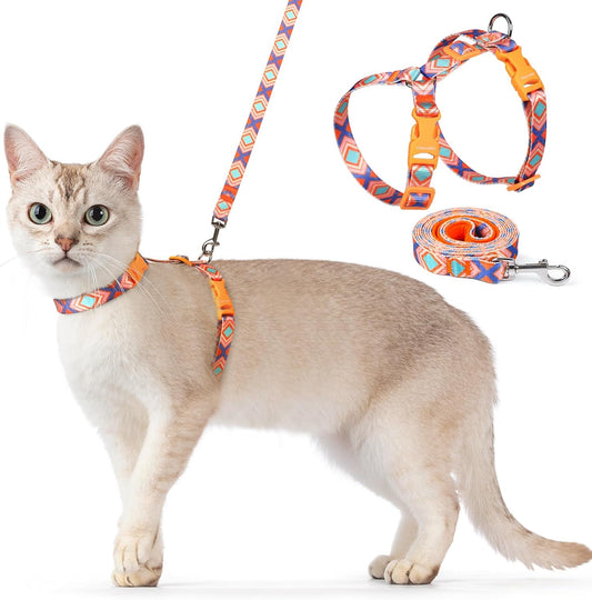 Dooradar Cat Harness and Leash, Escape Proof Adjustable Kitten Vest, Lightweight Soft Pet Straps, Easy Wearing for Small Medium Kitty Safe Walking Travel Control, Orange & Blue, M