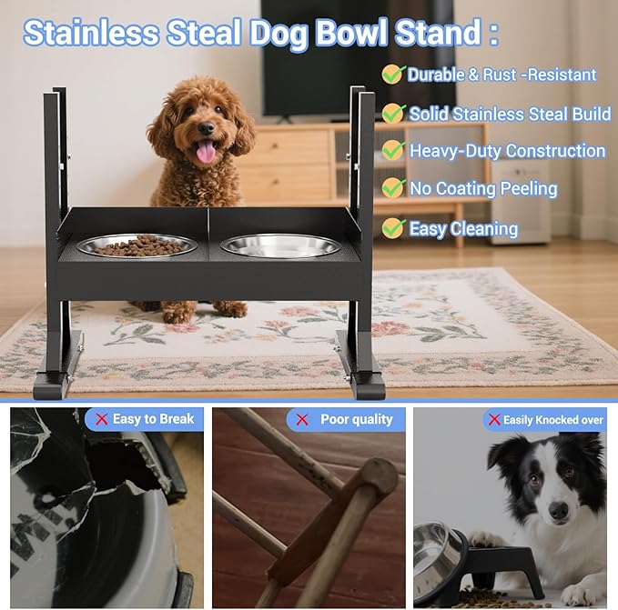 Elevated Dog Bowls for Large and Medium Dogs,(22 inch Tall), 8 Height Adjustable Tilted Raised Dog Bowl Stand with 2 Stainless Steel 1.3L(44oz) Bowls, Tall Pet Feeding Station for Large Breed Dogs