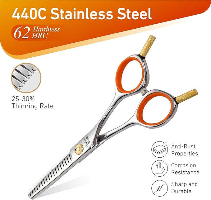 Fenice Peak 5'' Small Thinning Scissors Lightweight Dog and Cat Grooming Scissors with Safety Round Tip JP440C Stainless Steel Sharp Blades for Body Facial Nose Ear and Paw Hair Easy Use