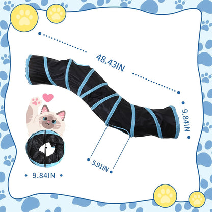 Pet Cat Tunnel, S-Shaped Tunnels for Indoor Cats, Collapsible Pet Tunnel for Kitten, Puppy, Rabbit, 25cm-Wide Tunnels, Durable & Breathable, with Peek Hole Toy Ball
