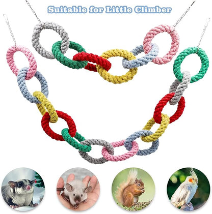 Sugar Glider Toys, Hanging Cotton Rope Ring Climbing Toy for Little Pet, Rat Toys, Sugar Glider Cage Accessories, Exercise Toys for Sugar Glider, Rat, Squirrel, Bird, Other Little Climber （Short）