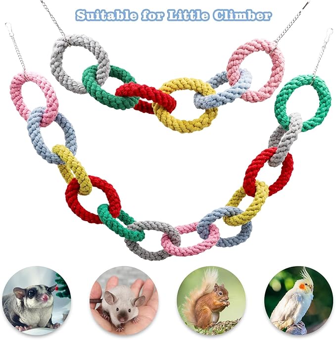 Sugar Glider Toys, Hanging Cotton Rope Ring Climbing Toy for Little Pet, Rat Toys, Sugar Glider Cage Accessories, Exercise Toys for Sugar Glider, Rat, Squirrel, Bird, Other Little Climber （Long）