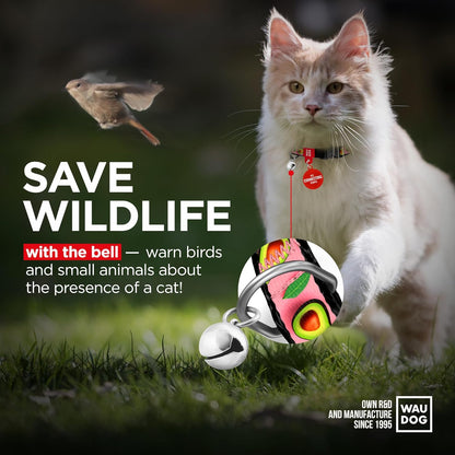 WAUDOG Nylon Cat Collar with Removable Bell and QR ID Tag for Small, Medium and Large Breeds Adjustable Long Lasting Durable Kitten Collars Boy & Girl