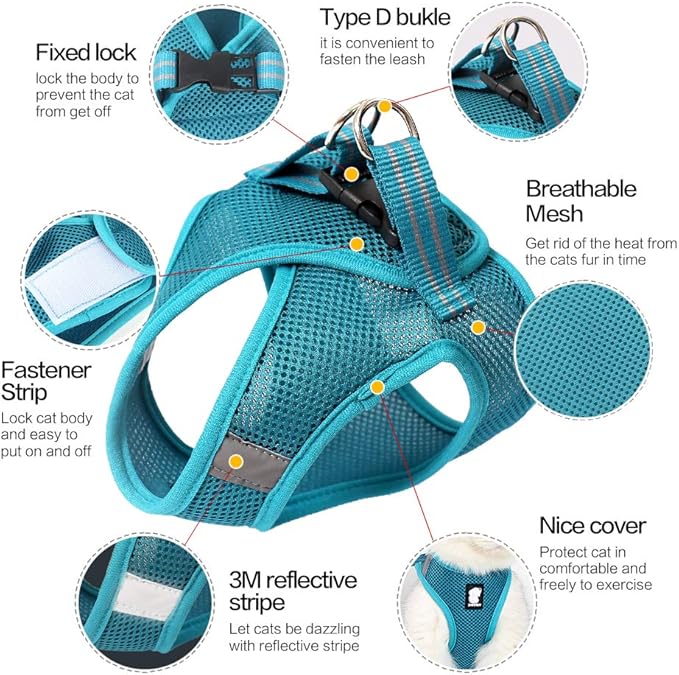 HEYWEAN Cat Harness and Leash - Ultra Light Escape Proof Kitten Collar Cat Walking Jacket with Running Cushioning Soft and Comfortable Suitable for Puppies Rabbits