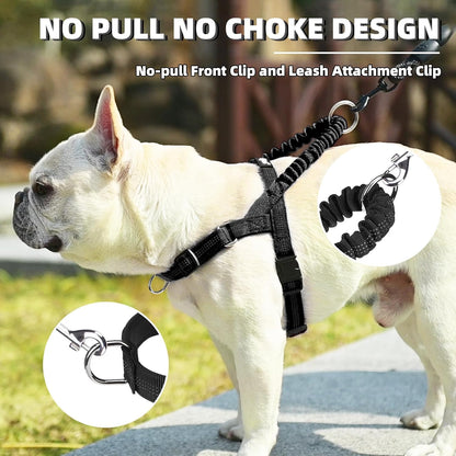 PUPTECK No Pull Dog Harness Medium Sized Dog, Adjustable Reflective Pet Vest Harness with Bungee Handle, Escape Proof No Choke Harness for Medium Dogs Walking Training, Black M
