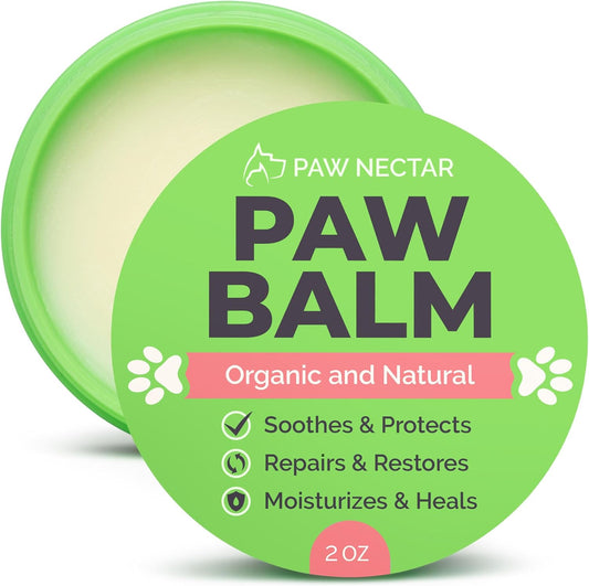 Natural Lick Safe Dog Paw Balm - 100% Organic Dog Paw Pad Balm Protector, Moisturizer & Soother for Dry Cracked Paws, Hot Pavement, Winter - Heals, Repairs & Restores - Coconut Oil, Shea Butter (2oz)