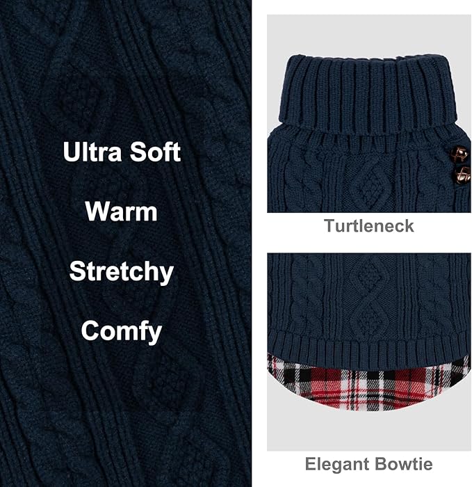 KYEESE Dog Sweater Soft Pullover Dog Sweaters for Large Dogs Warm Turtleneck Large Dogs Sweater with Gingham Patchwork Comfy Pet Coat for Fall Winter Cold Weather