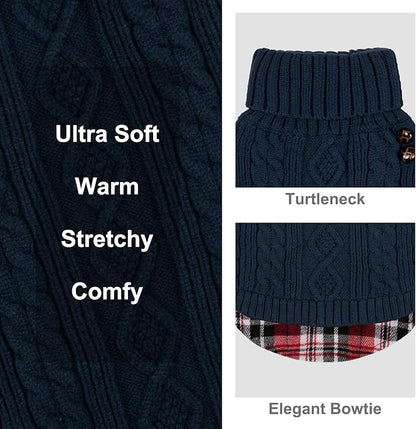 KYEESE Dog Sweater Warm Turtleneck Medium Dogs Sweater Thick Pet Coat for Fall Winter Cold Weather Soft Pullover Dog Sweaters for Medium Dogs Boy Stretchy Knitwear Cat Clothes with Gingham Patchwork