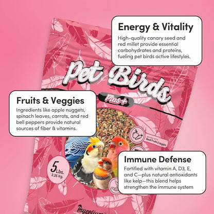 Mycelium Pet Bird Plus Feed (5 LB Bag) | Organic Bird Food for Parakeets, Lovebirds & Cockatiels | Vitamin-Fortified with Real Fruits & Veggies | Immune Support, Daily Nutrition | Non-GMO, USA Made