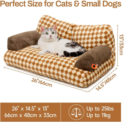 MEWOOFUN Cat Bed for Indoor Cats, Washable Dog Beds for Small Medium Dogs & Cats, Fluffy Cat Couch with Non-Slip Bottom, 26×19×13 Inch (Brown, 26.0" L x 19.0" W x 13.0" Th)