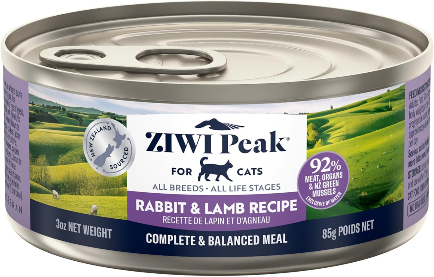 ZIWI Peak Wet Cat Food – All Natural, High Protein, Grain Free, Limited Ingredient, with Superfoods (Rabbit & Lamb, Case of 24, 3oz Cans)