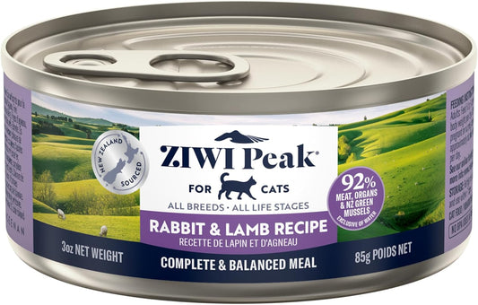 ZIWI Peak Wet Cat Food – All Natural, High Protein, Grain Free, Limited Ingredient, with Superfoods (Rabbit & Lamb, Case of 24, 3oz Cans)