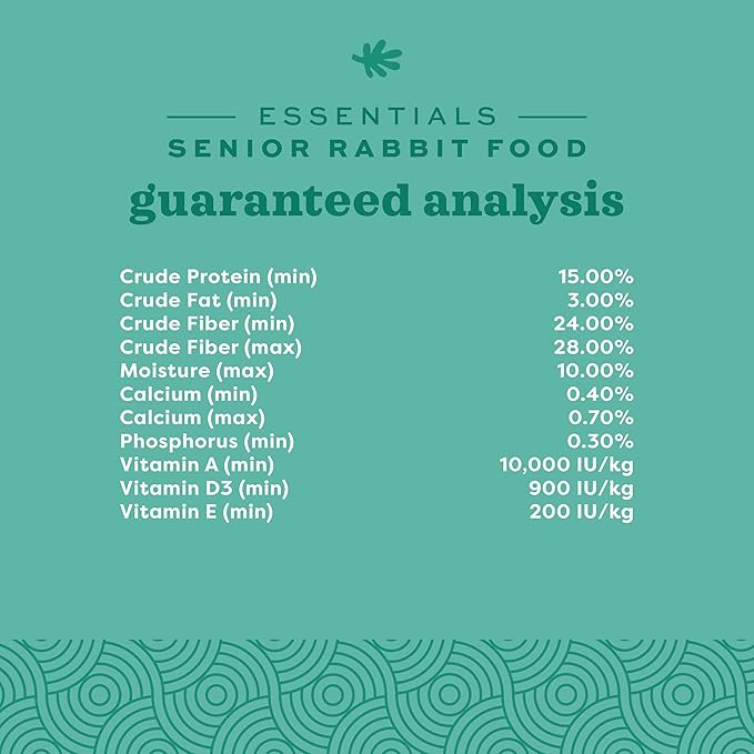 Oxbow Essentials Rabbit Food, Senior, Made Alfalfa for Rabbit, Vitamin & Mineral Rich Pet Pellets, Small Animal Pet Products, Bunny Food, Made in USA, High Fiber, 8 lb. Bag