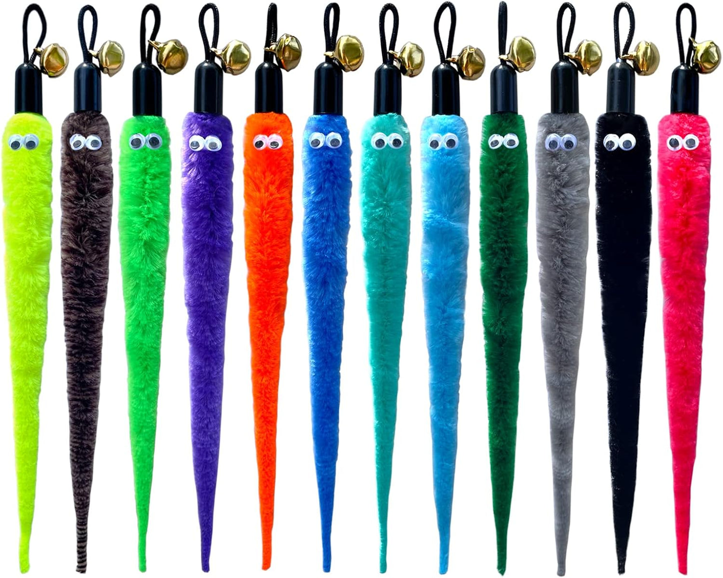 AcceLeah Cat Worm Toy Teaser Wand Replacement, Cat Worms & Dragonfly Refill, Assorted Teaser Refills with Bell (12Pcs)