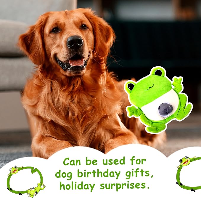 Hollypet Squeaky Dog Toy, Interactive Plush Hide and Seek Dog Toys for Small Medium Sized Dogs and Non-Aggressive Chewers, Puppy Teeth Clean Chew Toys, Frog