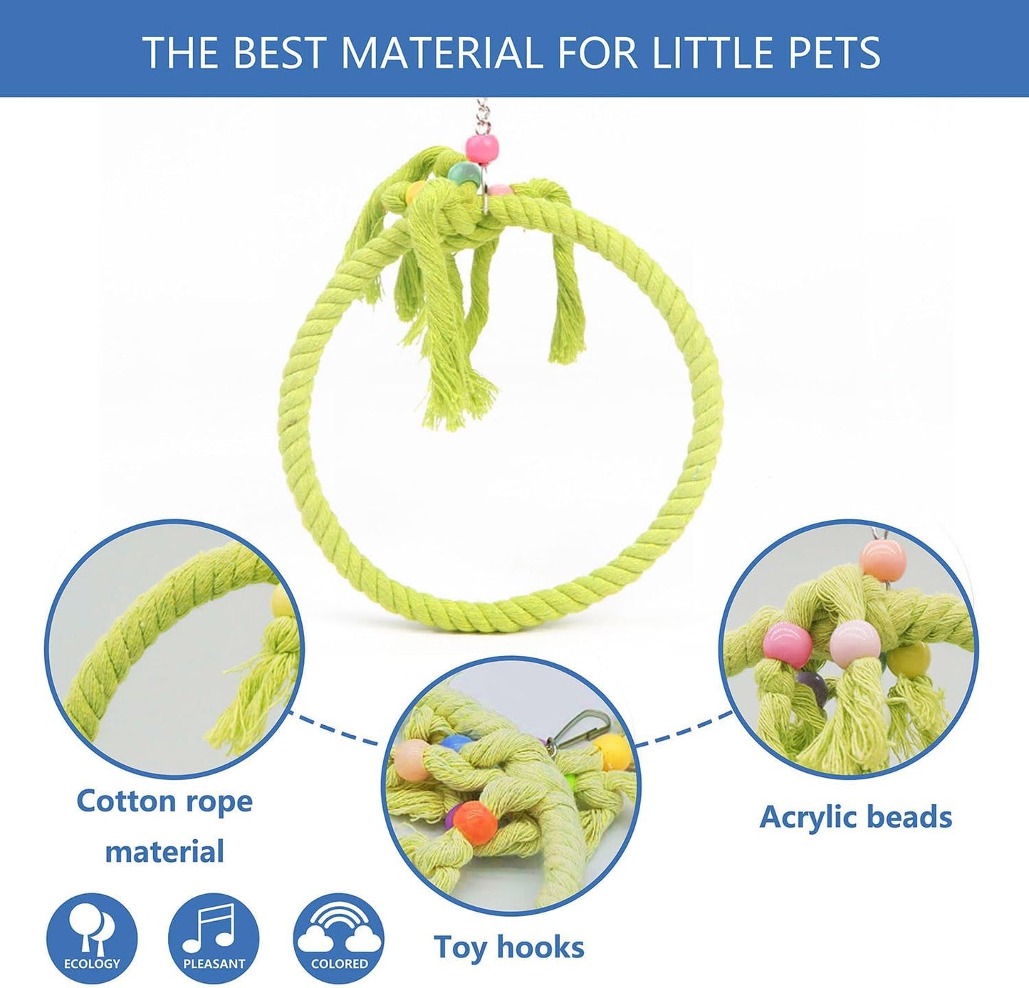 3 Pack Swing Hanging Toys,Bird Climbing Rope Net Ladders Small Medium Pet Activity Toy Suitable for Parakeet,Cockatiel,Cockatoo,Hamster,Rat,Ferret(Random Color)