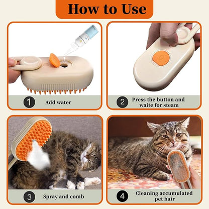 4-in1 Cat Steam Brush for Shedding & Grooming, Spray Hair Removal Comb with 2 Waterless Shampoo, Cat and Dog Brush for Shedding, Pet Grooming Comb Hair Removal Tool for Cats and Dogs