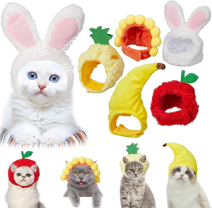 Weewooday 5 Pieces Cat Costume Halloween Bunny Hat Outfit with Ears Funny Cat Hat and Small Dogs Kitten Puppy Party Christmas Easter Costume Accessory Headwear(Cute Style)