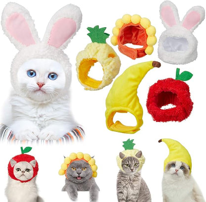 Weewooday 5 Pieces Cat Costume Halloween Bunny Hat Outfit with Ears Funny Cat Hat and Small Dogs Kitten Puppy Party Christmas Easter Costume Accessory Headwear(Cute Style)