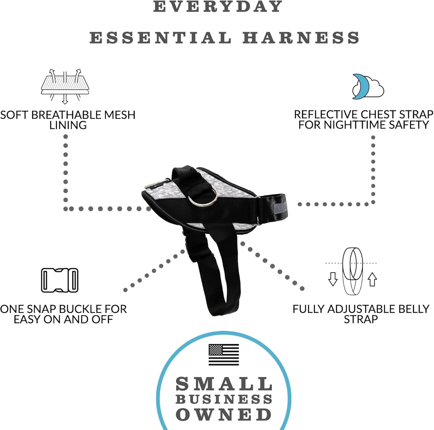 ShawnCo Essential Dog Harness, No-Pull Pet Vest with 3 Leash Clips, No Choke, Reflective, Adjustable and Padded, for Easy Walking and Training for Small, Medium and Large Dogs (Arctic Camo, XL)