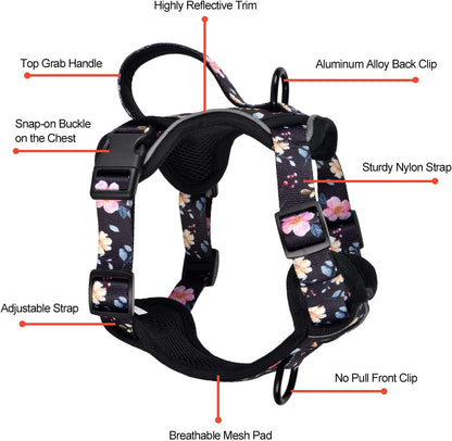 Petmolico Dog Harness for Small Dogs, Cute Harness Vest with Two Leash Clips and Soft Handle, Reflective Easy Walk Puppy Vest - Black Peach, Small
