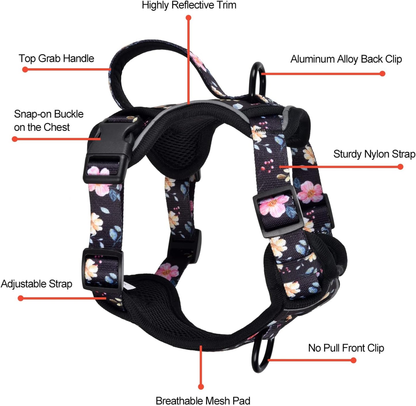 Petmolico Dog Harness for Small Dogs, Cute Harness Vest with Two Leash Clips and Soft Handle, Reflective Easy Walk Puppy Vest - Black Peach, Medium