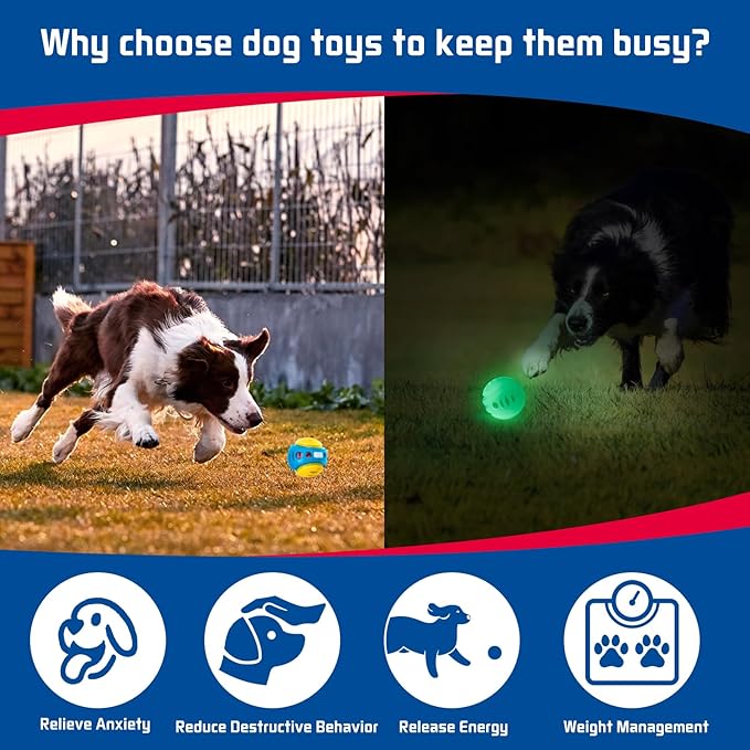 2 Pack Giggle Ball for Dogs, Interactive Dog Toys for Treat Dispensing, Glow Ball Durable Puppy Toys to Keep Them Busy, Multifunctional Dog Toys for Teething/Slow Feeder/IQ Training/Playing