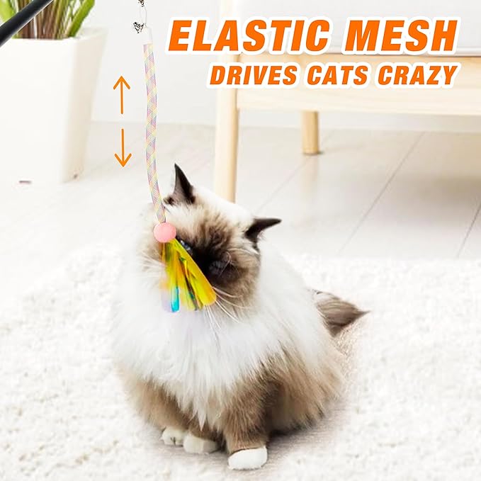 JXFUKAL Cat Feather Toy Refills, 4Pcs Simulation Butterfly Dragonfly Glitter Piece Feather Cat Lures Wand Attachment Replacement for Kitty Kitten Indoor Cats Accessories