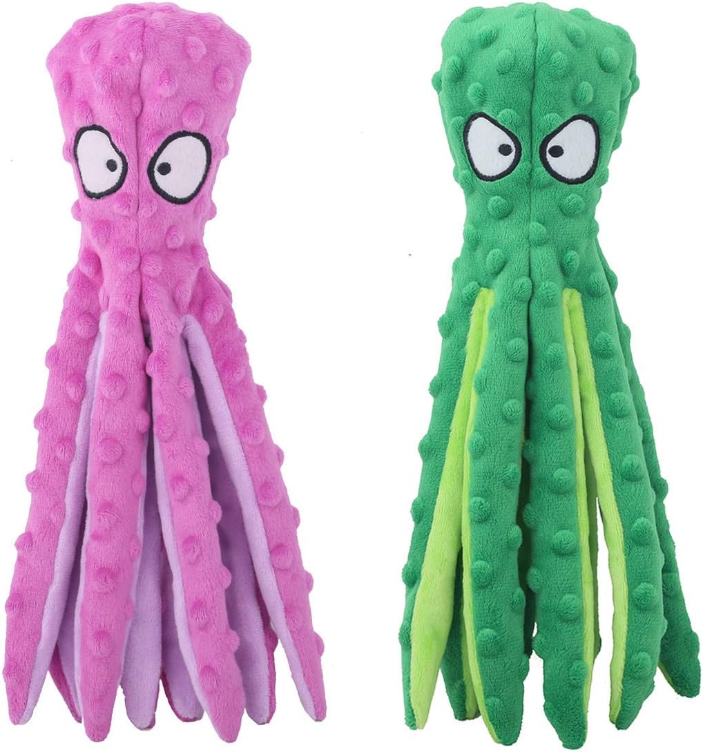 Dog Squeaky Toys Octopus - No Stuffing Crinkle Plush Dog Toys for Puppy Teething, Durable Interactive Dog Chew Toys for Small, Medium and Large Dogs Training and Reduce Boredom, 2 Pack