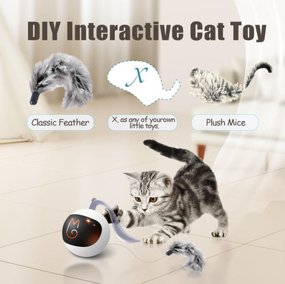Migipaws Interactive Cat Ball Toy Set, Fun Tracker, Automatic Rolling Chase Ball with Fluffy Tail, A Small Mice, Rechargeable (White)