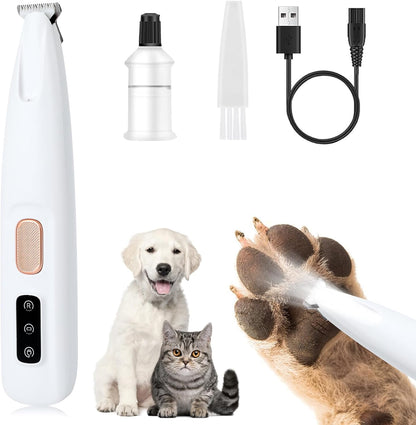Paw Trimmer, Upgrade Multifunctional Pet Hair Clippers Waterproof Rechargeable Pet Shaver with LED Light, Pet Paw Trimmer for Paws Eyes Ears Face Rump (1PC), White