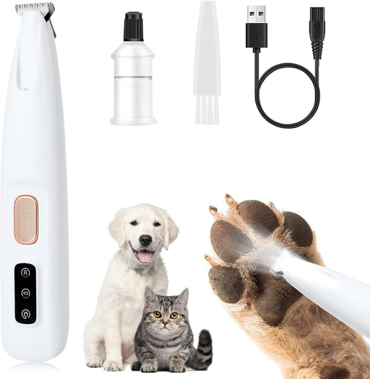 Paw Trimmer, Upgrade Multifunctional Pet Hair Clippers Waterproof Rechargeable Pet Shaver with LED Light, Pet Paw Trimmer for Paws Eyes Ears Face Rump (1PC), White