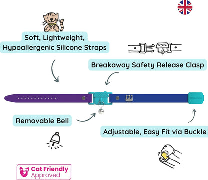Kittyrama Monte Carlo Cat Collar with Bell. Breakaway Collar. Won't Rub Fur. Lightweight, Soft & Comfy