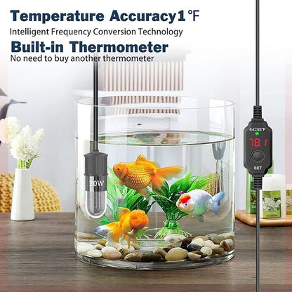 Adjustable Mini Aquarium Heater 0.5/1/2/3 Gallon Submersible Small Fish Tank Heater 10W/20W/30W Digital Display Thermostat External Temperature Controller(20W)
