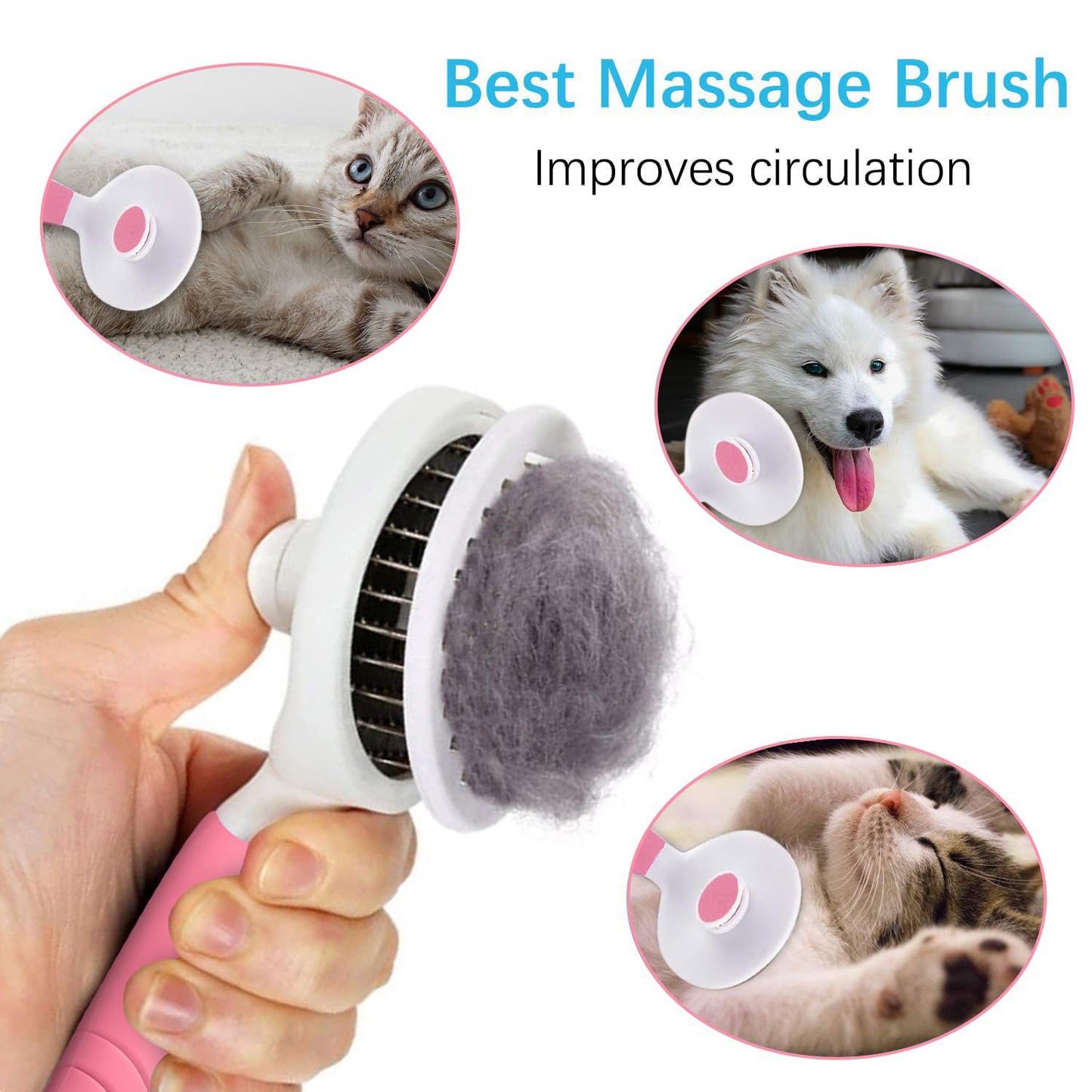 Cat Grooming Brush, Pets Skin Friendly Self Cleaning Slicker Massage Brushes for Shedding Dogs Cats Hair Gentle Remove Loose Undercoat with Long or Short Hairs for All Fur Type- UPGRADED (pink)