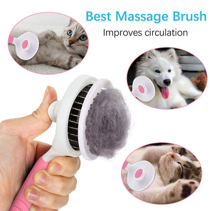 Cat Grooming Brush, Pets Skin Friendly Self Cleaning Slicker Massage Brushes for Shedding Dogs Cats Hair Gentle Remove Loose Undercoat with Long or Short Hairs for All Fur Type- UPGRADED (pink)