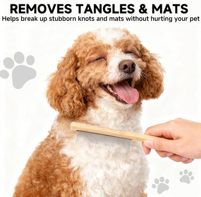 Bamboo Undercoat Rake & Deshedding Comb Set - 4 Piece Pet Grooming Kit with Detangling Brush for Matted Fur Removal, Gentle Massage and Deep Cleaning for Dogs and Cats