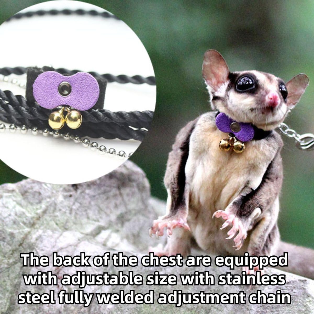 Sugar Glider Traction Rope Strap Anti-Biting Chain Rope, Small Animal Walking Collar Harness with Lead Leash for Hamster Gerbil Rat Mouse Ferret Chinchilla Squirrel (Black with Coffee)