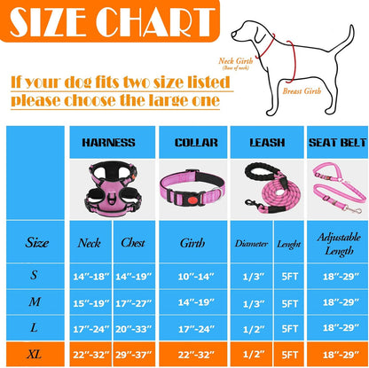 No Pull Dog Harness, Collar & Leash Set | Includes Dog Seat Belt, Collapsible Bowls & Poop Bag Dispenser. Ideal for Training, Walking, Hiking. Fits Small to Large Dogs(Pink-XL)
