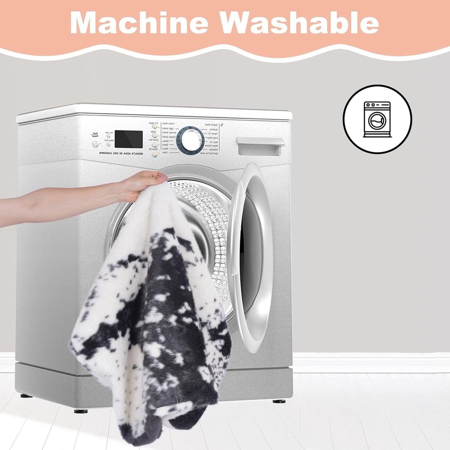 Bedfolks Waterproof Dog Crate Bed,Plush Dog Bed with Removable Washable Cover,Faux Fur Dog Crate Pad for Small Dogs and Cats,Fluffy Dog Kennel Bed 23"x18",Black-White Cowhide