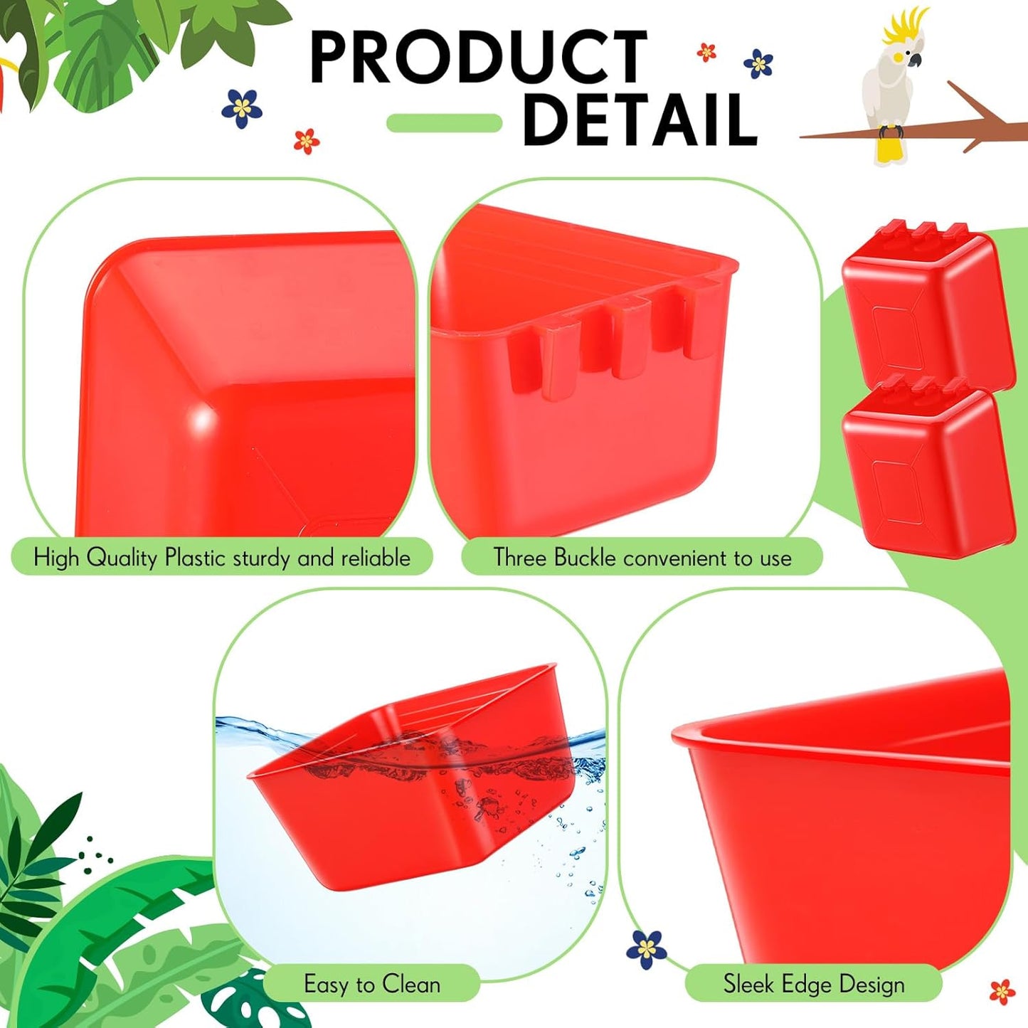 Maxdot 50 Pcs Cage Cups Chicken Feeder Cups 16 oz Hanging Bird Food Water Bowl Bunny Cage Feeding Dish for Pet Parrot Rooster Parakeet Gamefowl Poultry Pigeon(Red)