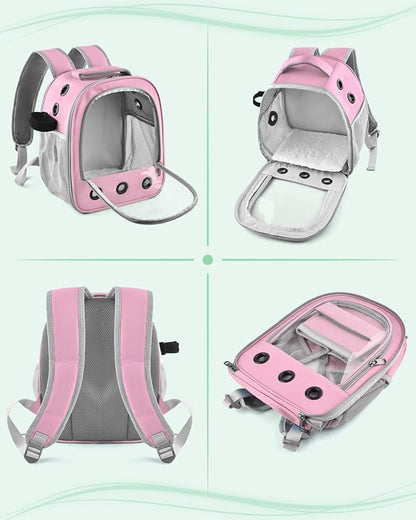 Guinea Pig Carrier Backpack, Portable Rabbit Travel Carring Bag for Pet Bunny Chinchilla Bearded Dragon Hamster Parrot Outgoing Pouch Case with Water Bottle Holder & Detachable Pad (Pink)