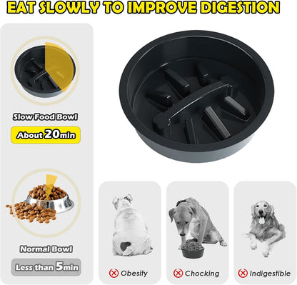 Elevated Dog Bowl Stand for Medium/Large Dogs with Slow Feeder & Mat, Adjustable Height 3.9'',5.5'',7.1'',8.7'',10.2'',11.8'', 58oz Raised Triple Dog Food Water Bowls