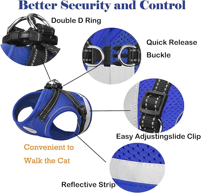 Cat Harness and Leash for Walking, Kitten Escape Proof Harnesses, Adjustable Reflective Puppy Harness with Leashes Set, Easy Adjustable Soft net Breathable Pet Safety Vest