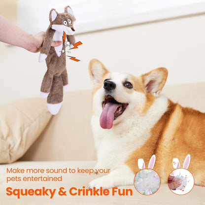 HGB No Stuffing Dog Toys for Aggressive Chewers, Squeaky Crinkle Plush Dog Toys to Keep Them Busy & Puppy Teething for Small, Medium, Large Breed, Cute Bunny & Redfox