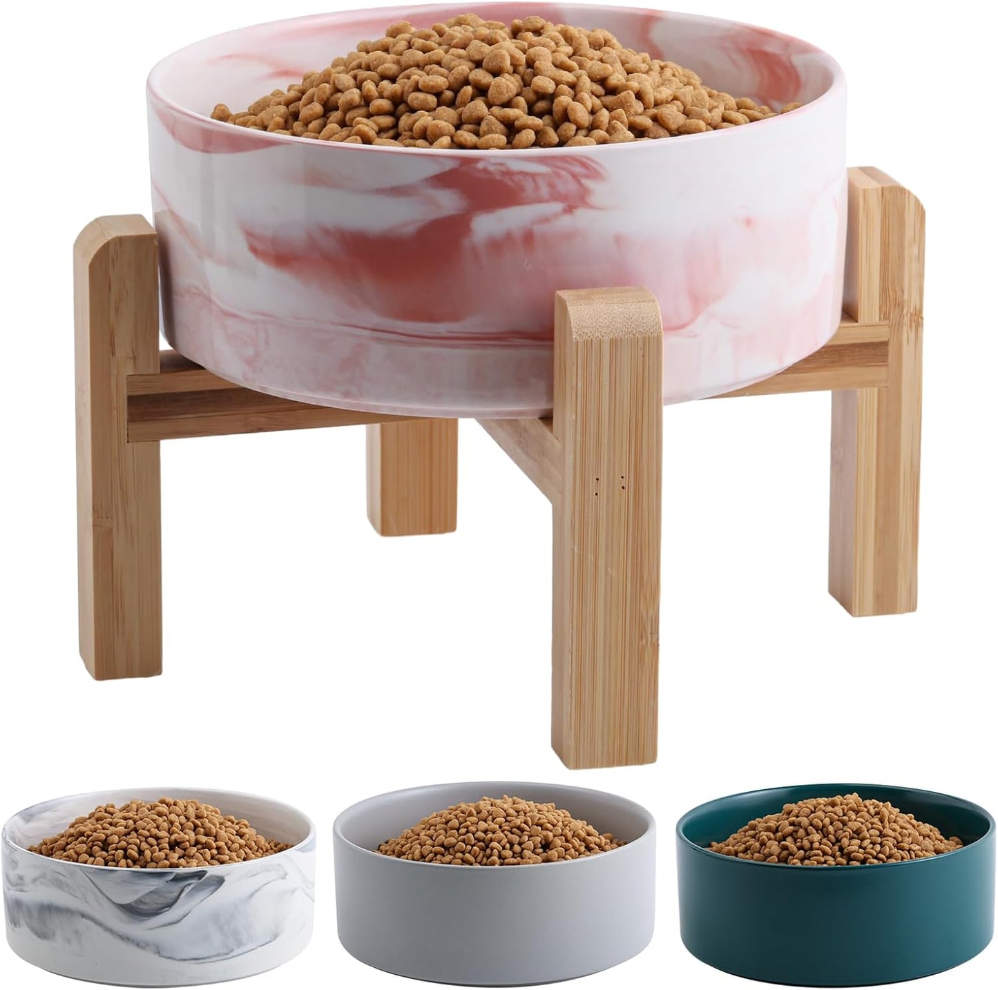 Elevated/Raised Dog Bowl Ceramic for Small Medium Sized Breed,Dog Food Water Bowl with Stand,6 in 3.6 Cups Non Slip Heavy Weighted Marble Pink