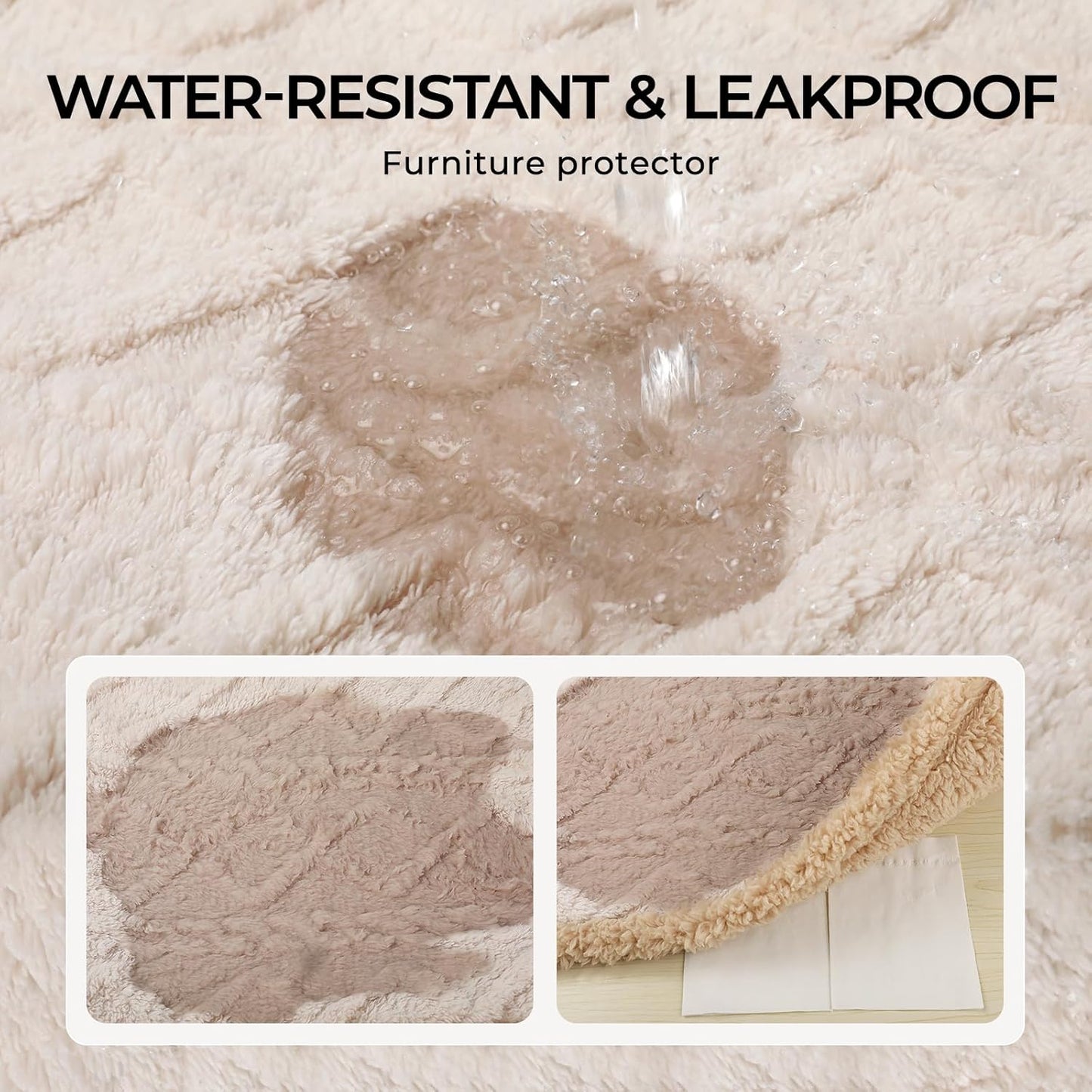 Waterproof Pet Blanket, Liquid Pee Proof Dog Blankets for Sofa Bed Couch, Reversible Sherpa Fleece Furniture Protector Cover for Small Medium Large Dogs Cats,Beige-Thicken Large（65" x 57"）