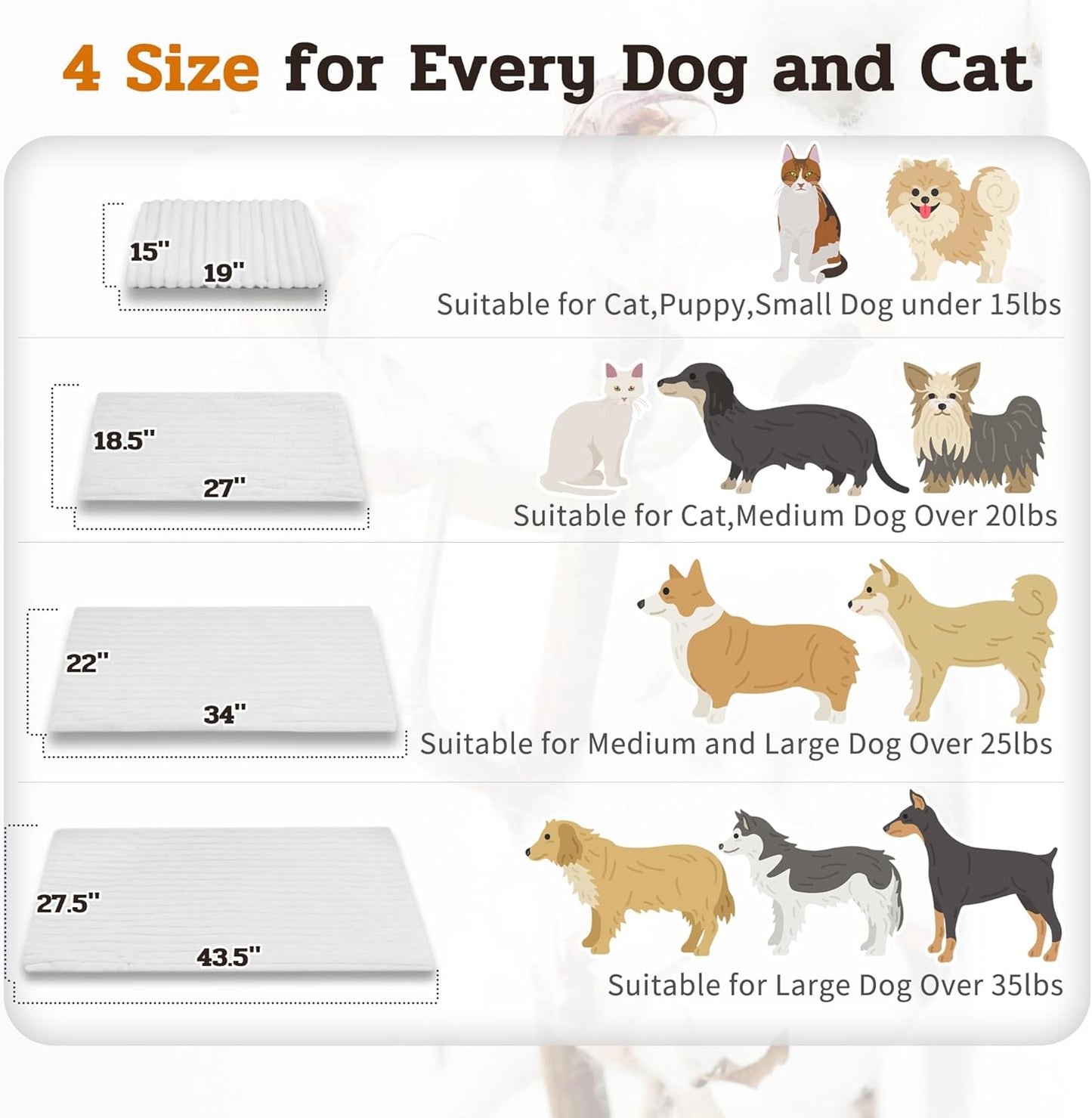 NWK Pack of 4 Fluffy Self Warming Cat Mat, Cat Blanket, Thermal Dog Mat, Washable, Non-Slip Bottom for Sofa & Crate & Kennel & Car Seat (Creamy White, Small (19'' X 15'' X 0.7''))